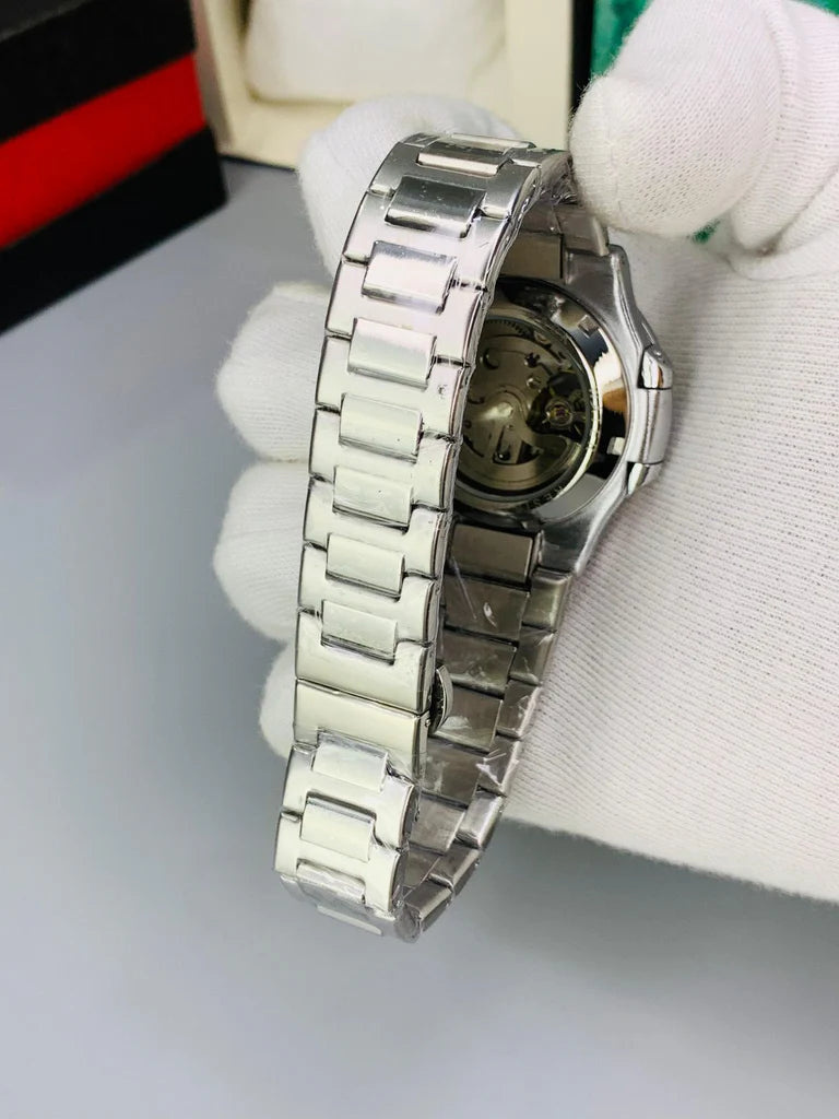 Silver Black Nautilus Style Automatic Watch