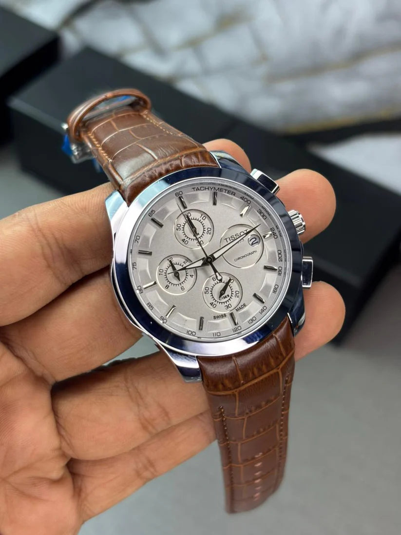 Tsot Leather Strap Chronograph Watch