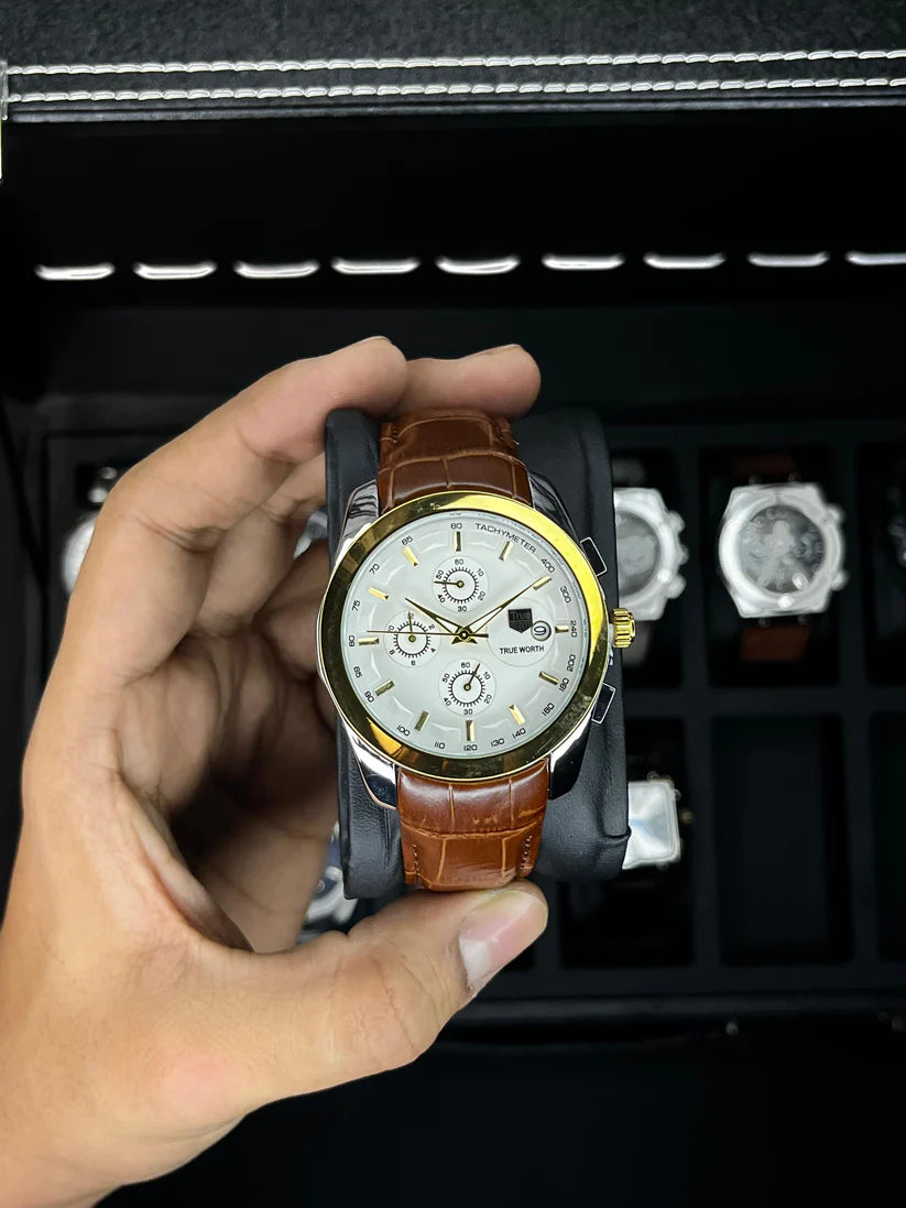 True Worth Original Chronograph Leather Strap Watch - Brown