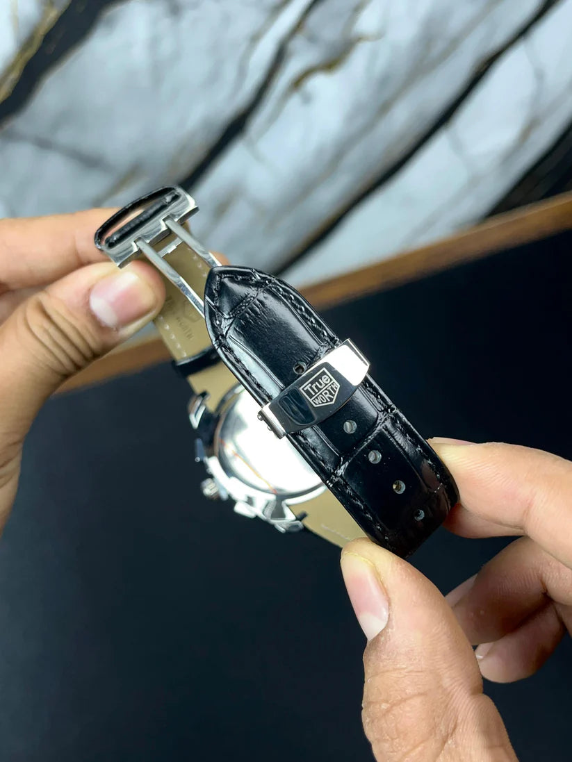True Worth Original Chronograph Leather Strap Watch - Black-Silver