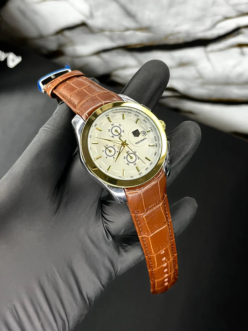 True Worth Original Chronograph Leather Strap Watch - Brown