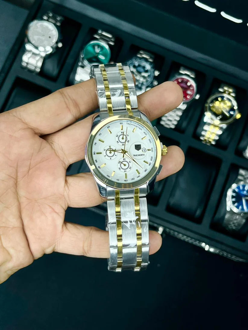 True Worth Original Chronograph Quartz Watch - TwoTone White Dial