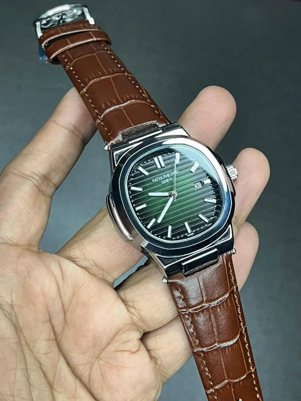 Patek Nautilus Leather Strap Master Lock - Brown-Green